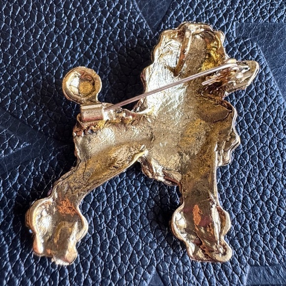 New Pink & Black Faceted Crystal Poodle Dog Gold Tone Pin Brooch Pendant - 1.75” - Picture 2 of 7